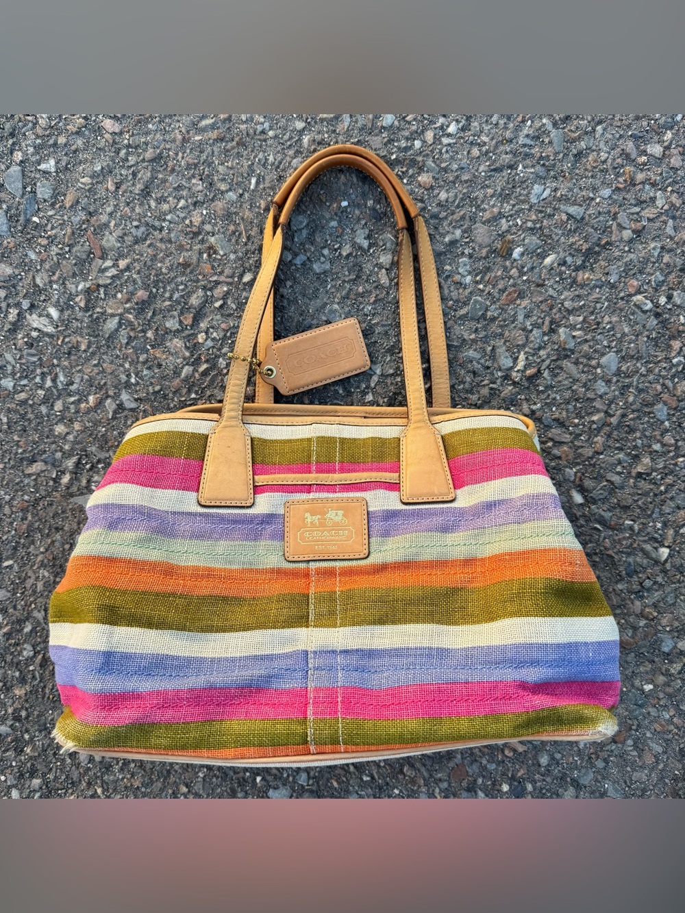 Coach Hampton Kiss Lock Archive Bag 10th Anniversary Linen Striped LE Casual